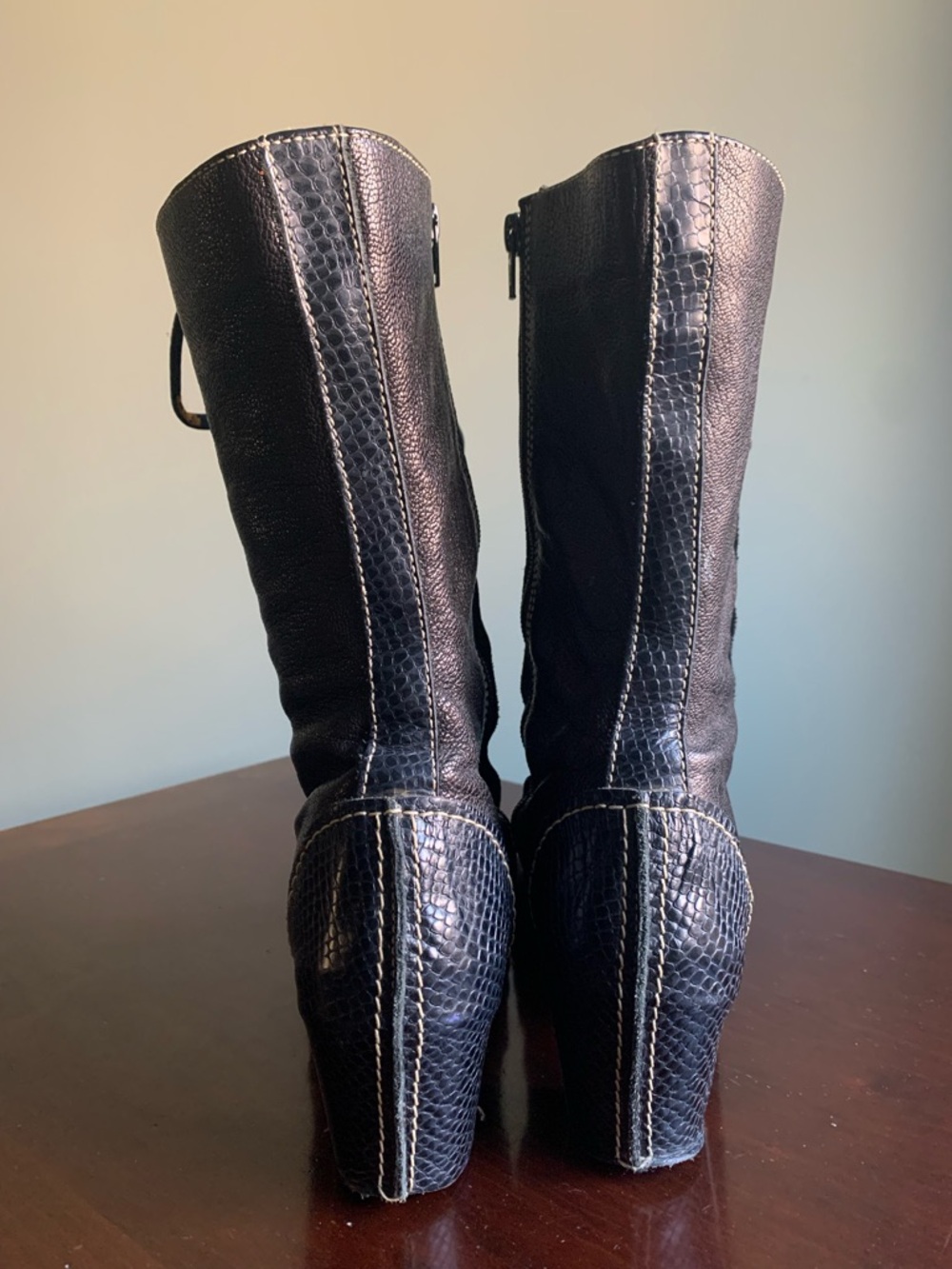 Rare Eject Portugal Brown Lace-Up Mid-Calf Heeled Boots - Picture 3 of 10